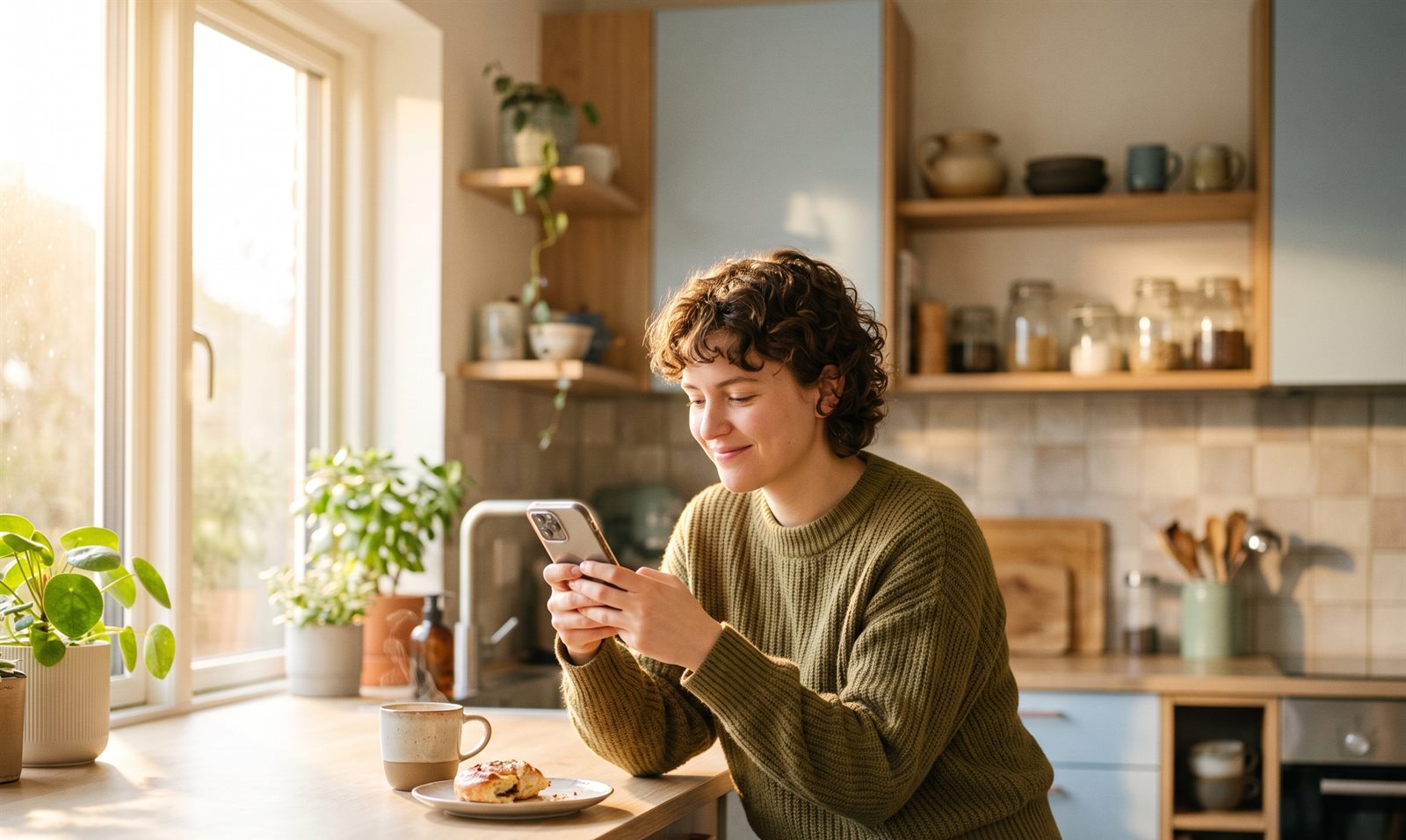 Person liest entspannt am Smartphone